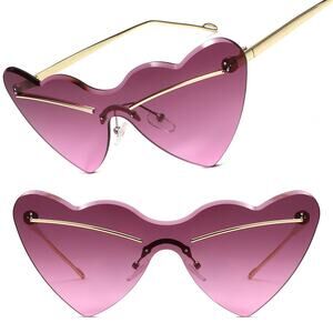Charming Gold Cat Eye Sunglasses Womens Stylish Heart Shaped Rimless Gradient